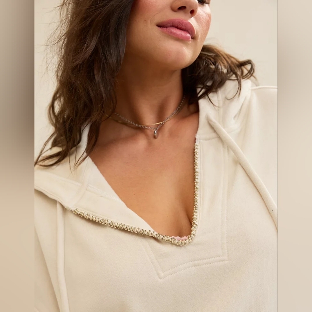 Aerie Cream Beaded Hoodie